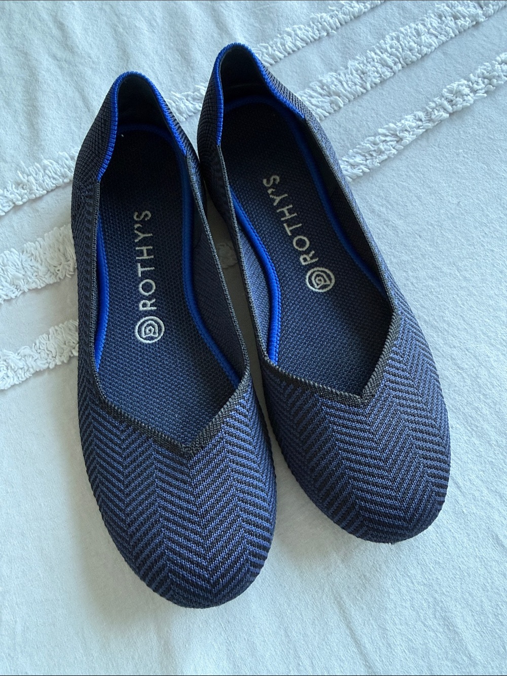 Rothy's Navy Chevron Round Toe Ballet Flats